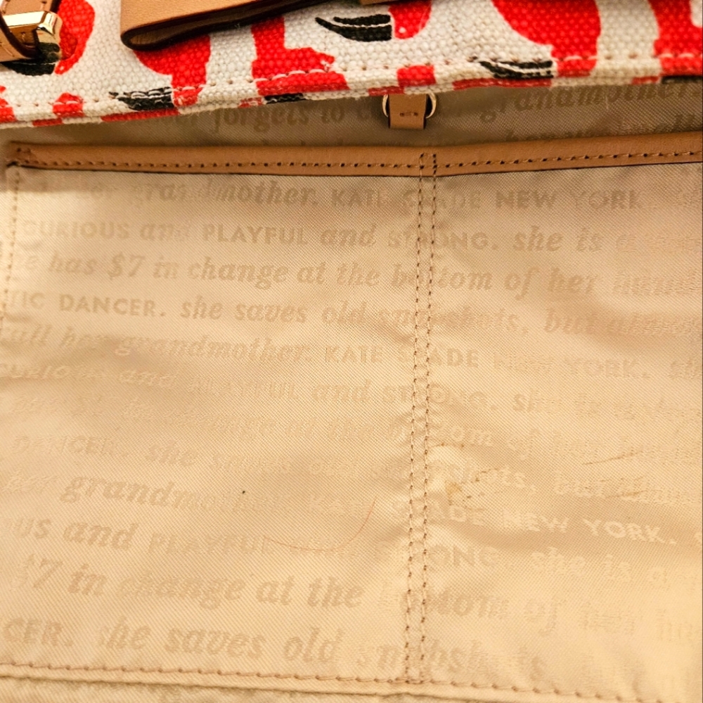 Kate Spade Francis Toucan Multi Linen/jute White & Red Tote With Matching Wallet - Picture 7 of 16
